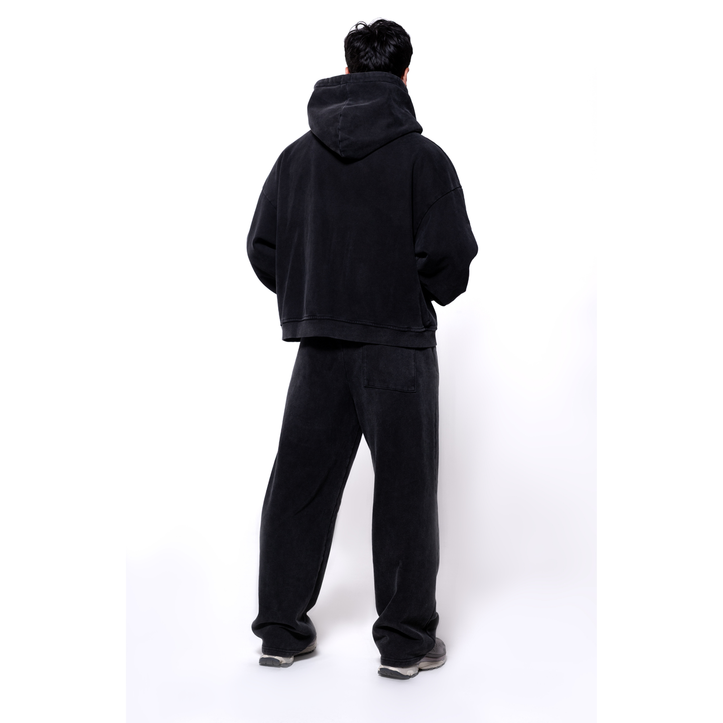 Morani oversized black hoodie worn on model back view